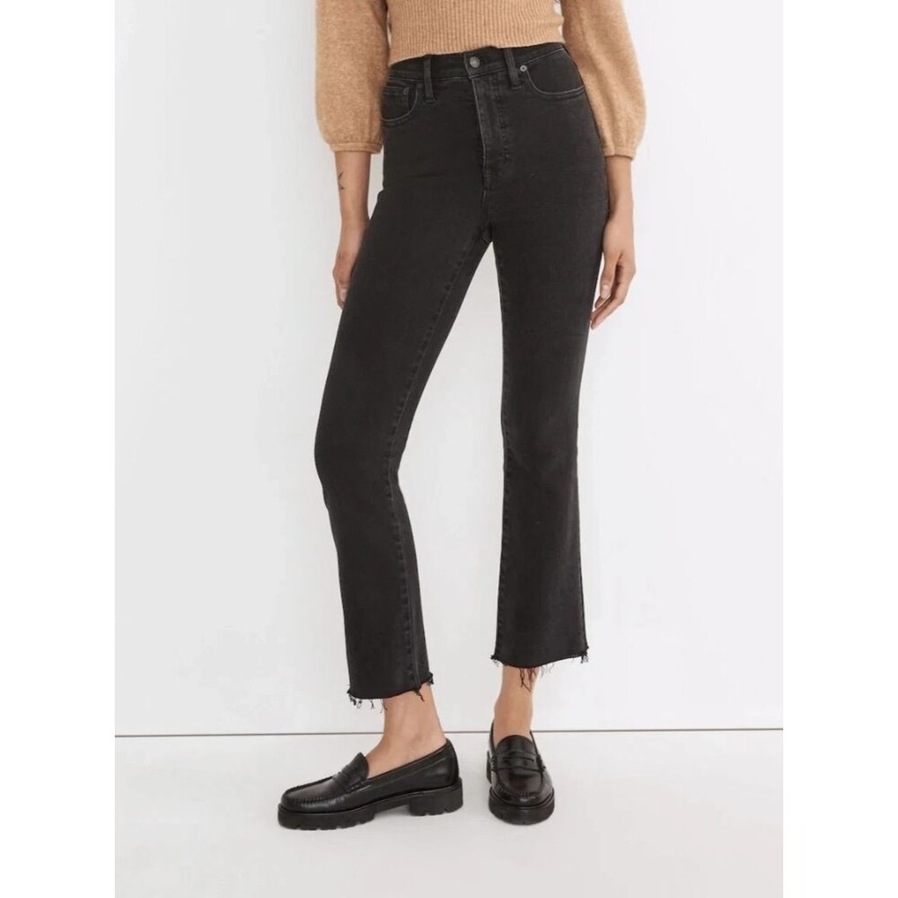Madewell Cali Demi Boot Crop Jeans 28 Black Raw Hem Stretch Denim Minimal Chic